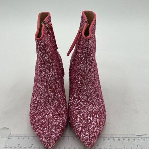 Women Chic Low Kitten Heel Ankle Boots Pointed Closed Toe Side Zipper Prom Glitt - Picture 2 of 7